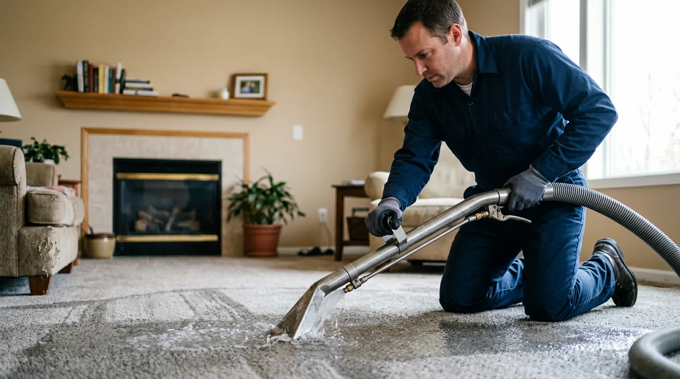 Water damage restoration technician working near Essex, CA